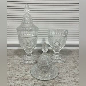 Glass Crystal 2 pc Set with Lids - Storage, candle, drink. Solid heavy pieces